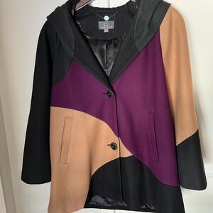 Elegant Multicolor Women's Hooded Swing Coat Wool Blend